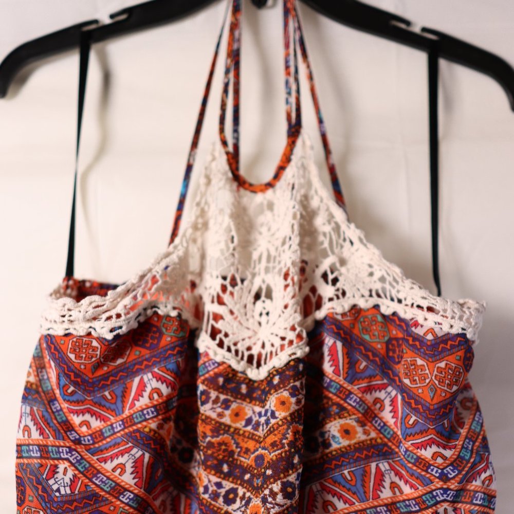 City Triangles Orang and Teal Boho Halter Maxi Dress